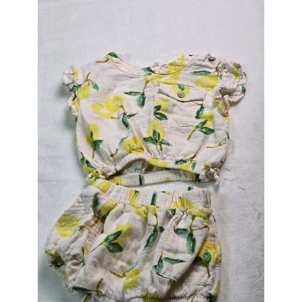 Jessica Simpson Baby Girl Lemon Print Cotton Gauze Top and Bloomers Set 12M‎